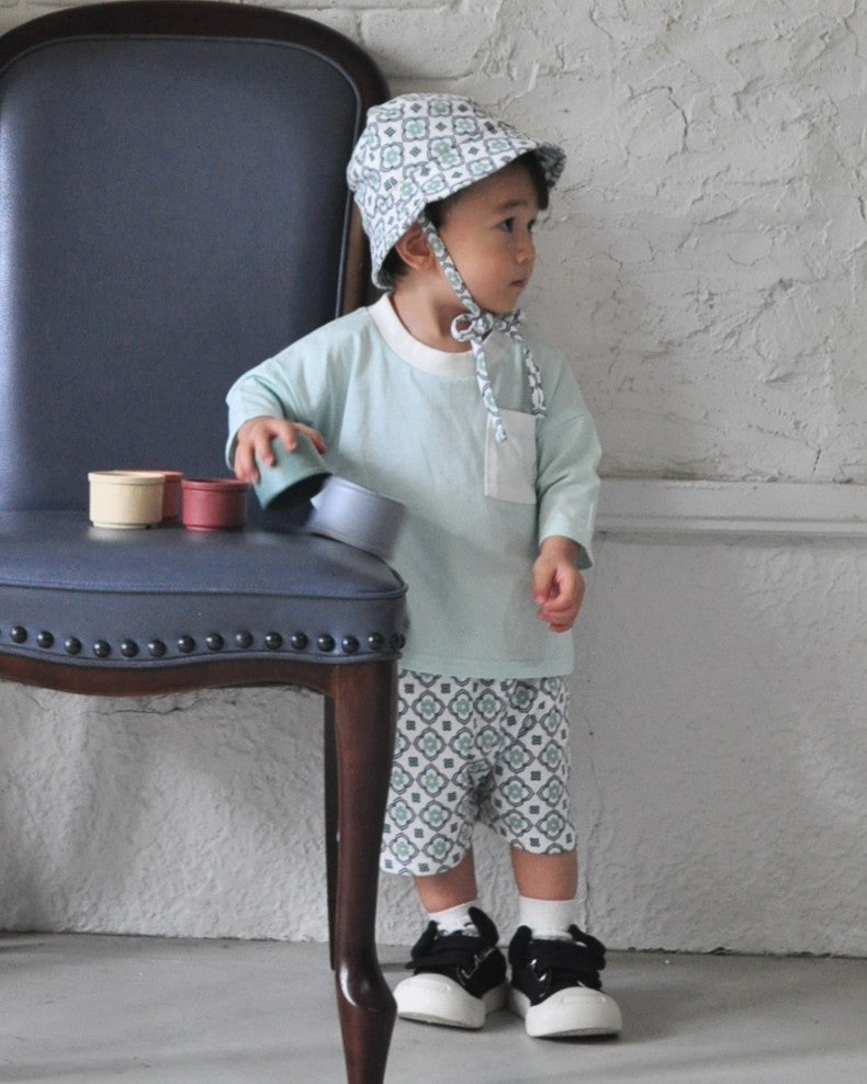 3/4 Sleeve T-Shirt + Vintage Tile Pattern Pants Set【110111】