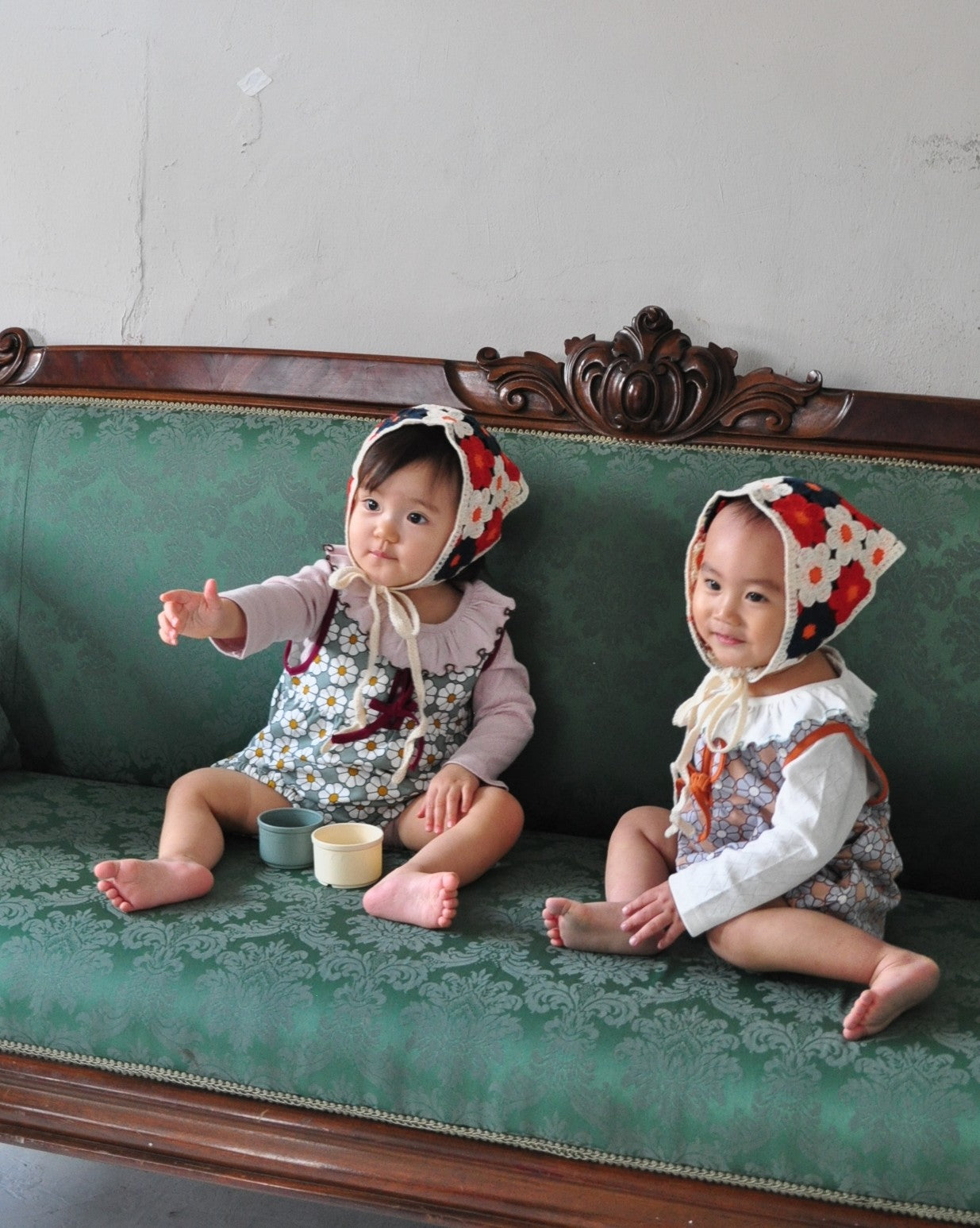 Retro Daisy Pattern Bloomer Salopette【110118】（GREEN）