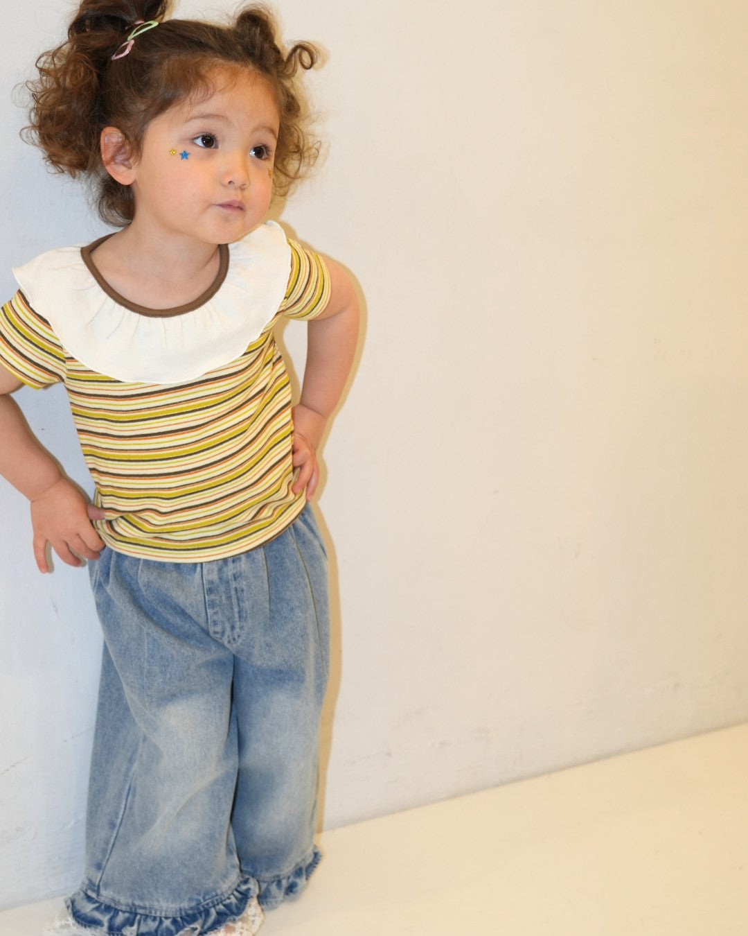 Frill Collar Multi-Stripe Tops【110252】 (Border)