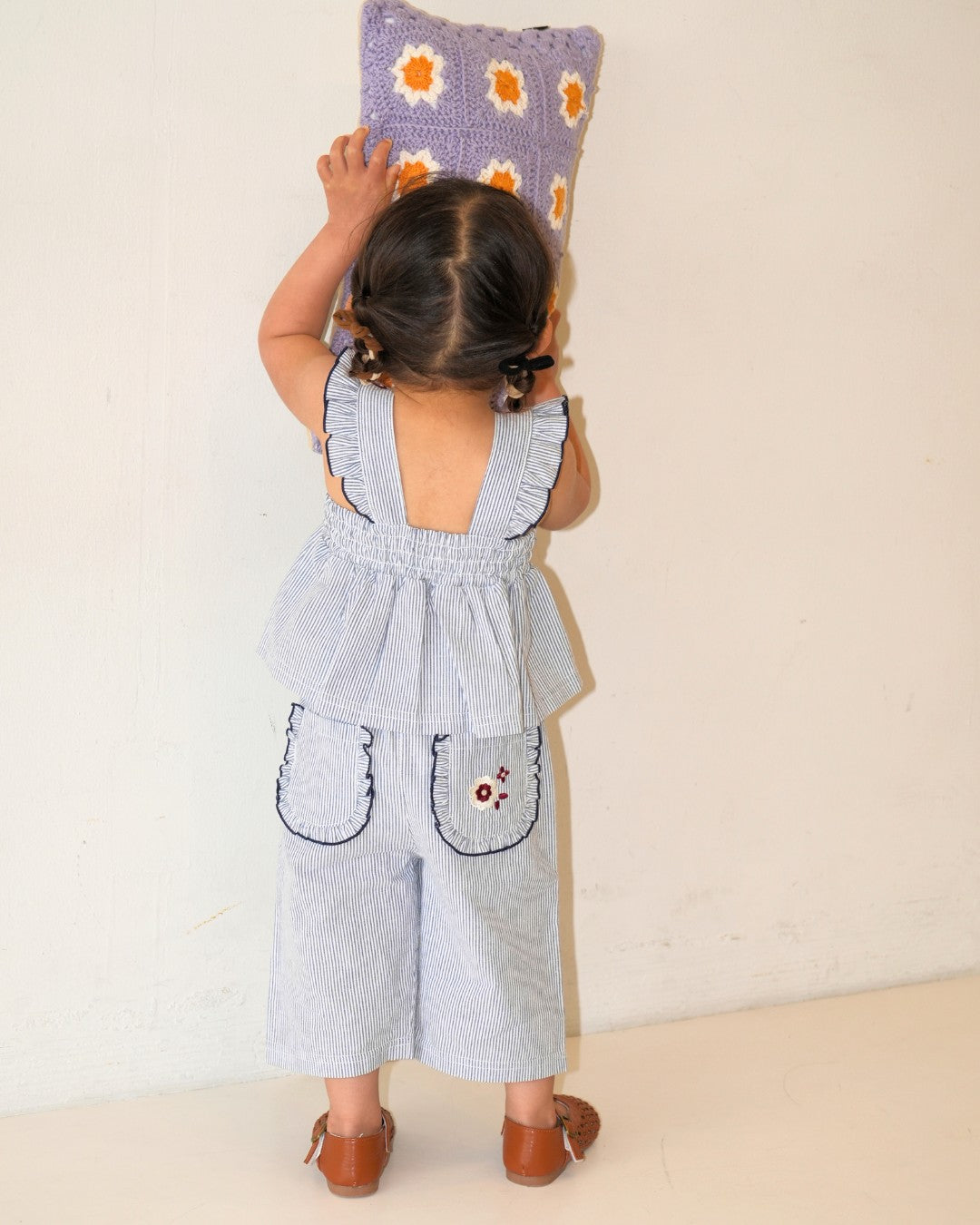 Floral Embroidered Striped Camisole【110276】 (Blue)