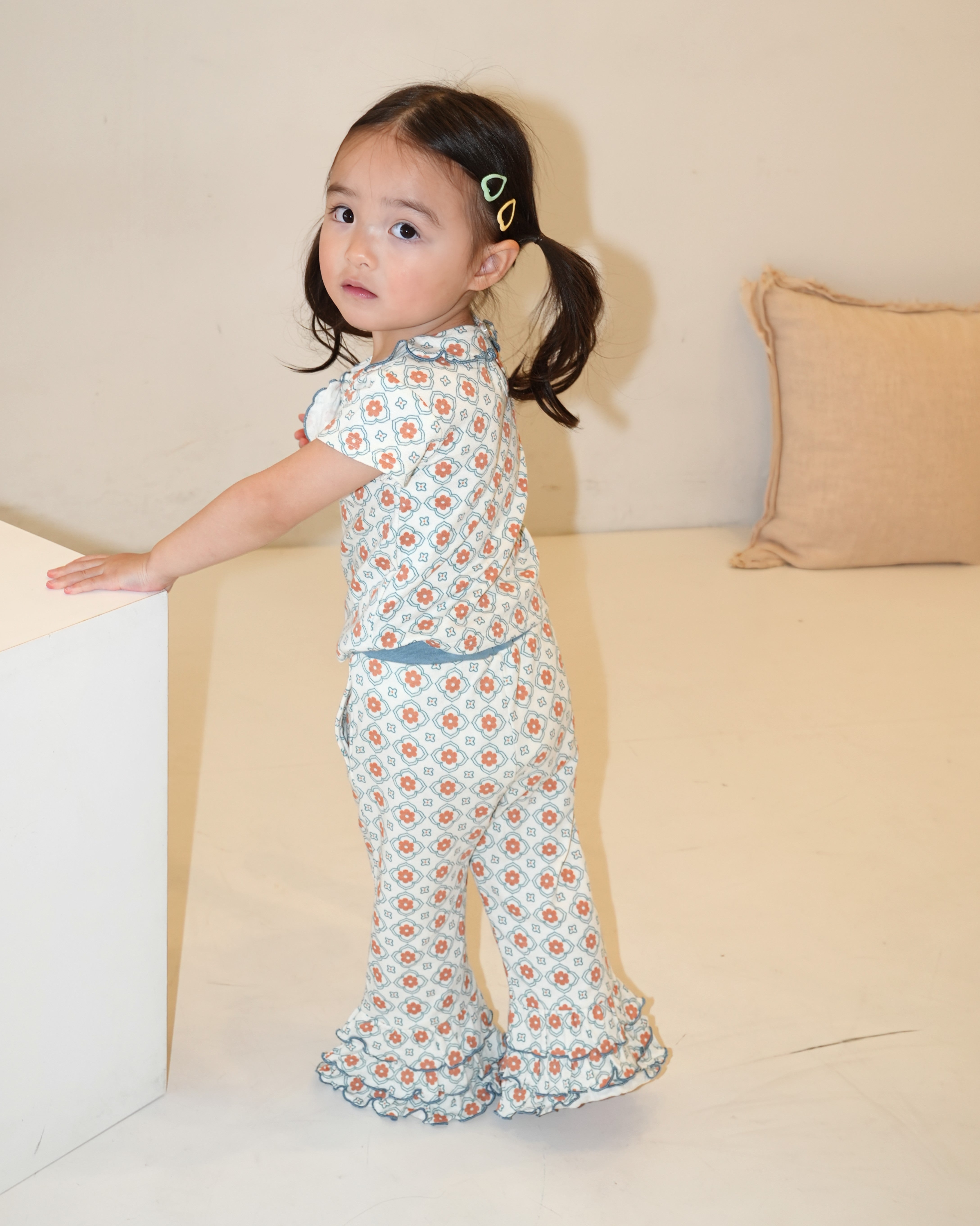 Vintage Tile Pattern Scarf Tee【110221】 (Blue)