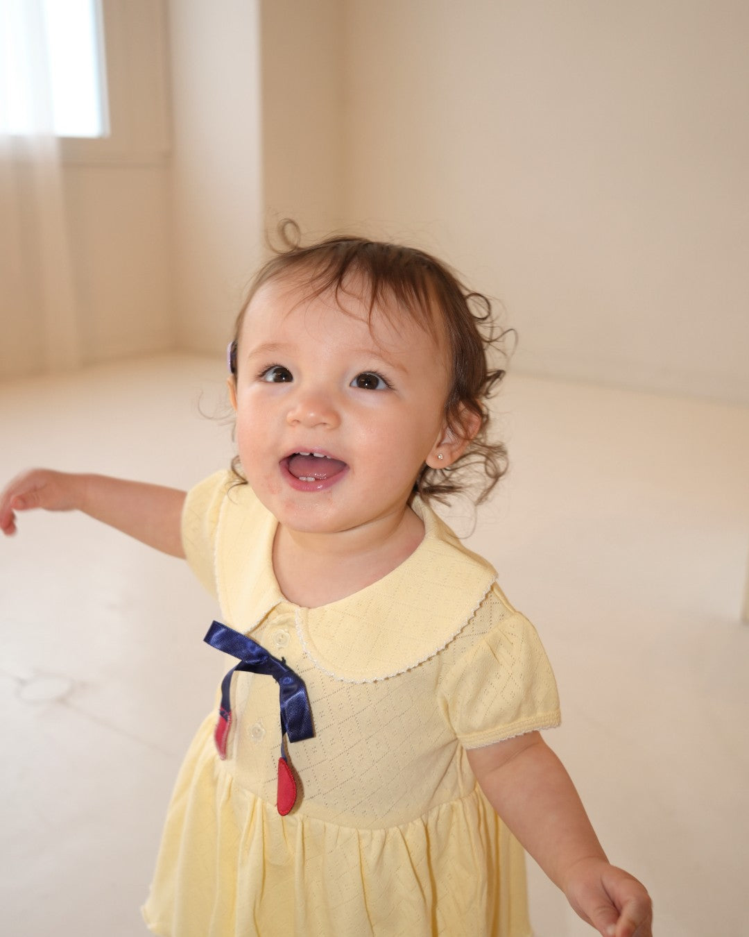 Cherry Motif Eyelet Rib Skirt Rompers【110241】 (Yellow)