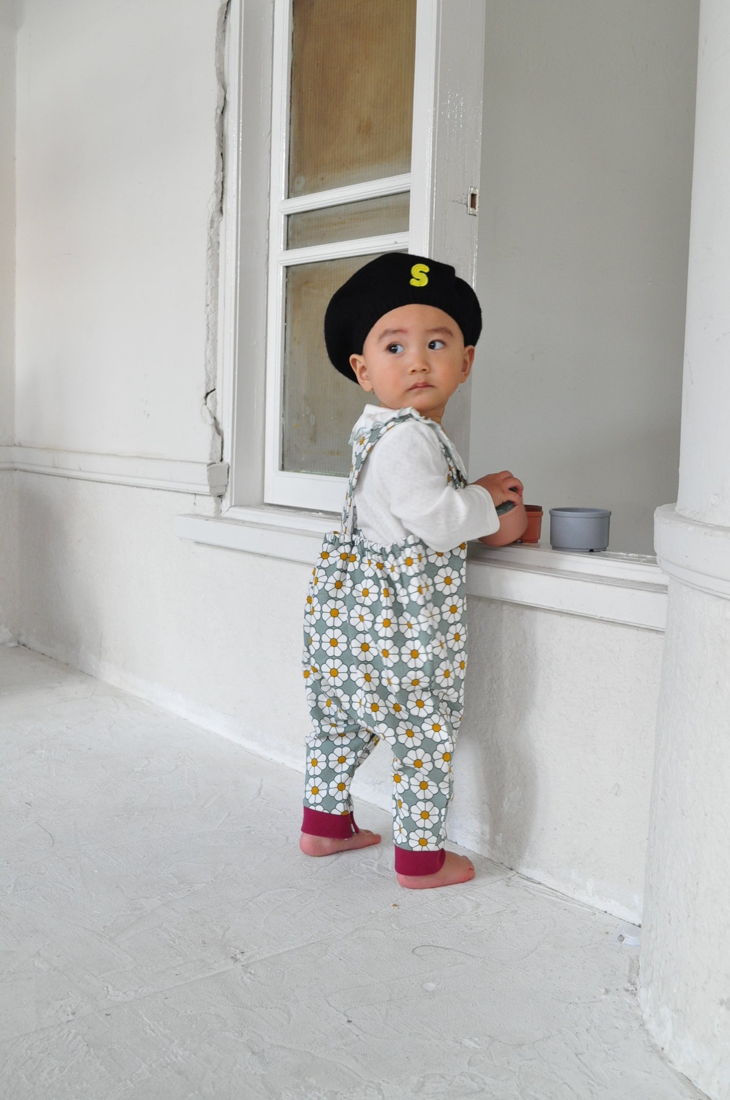 Retro Daisy Pattern Salopette【110117】（GREEN）