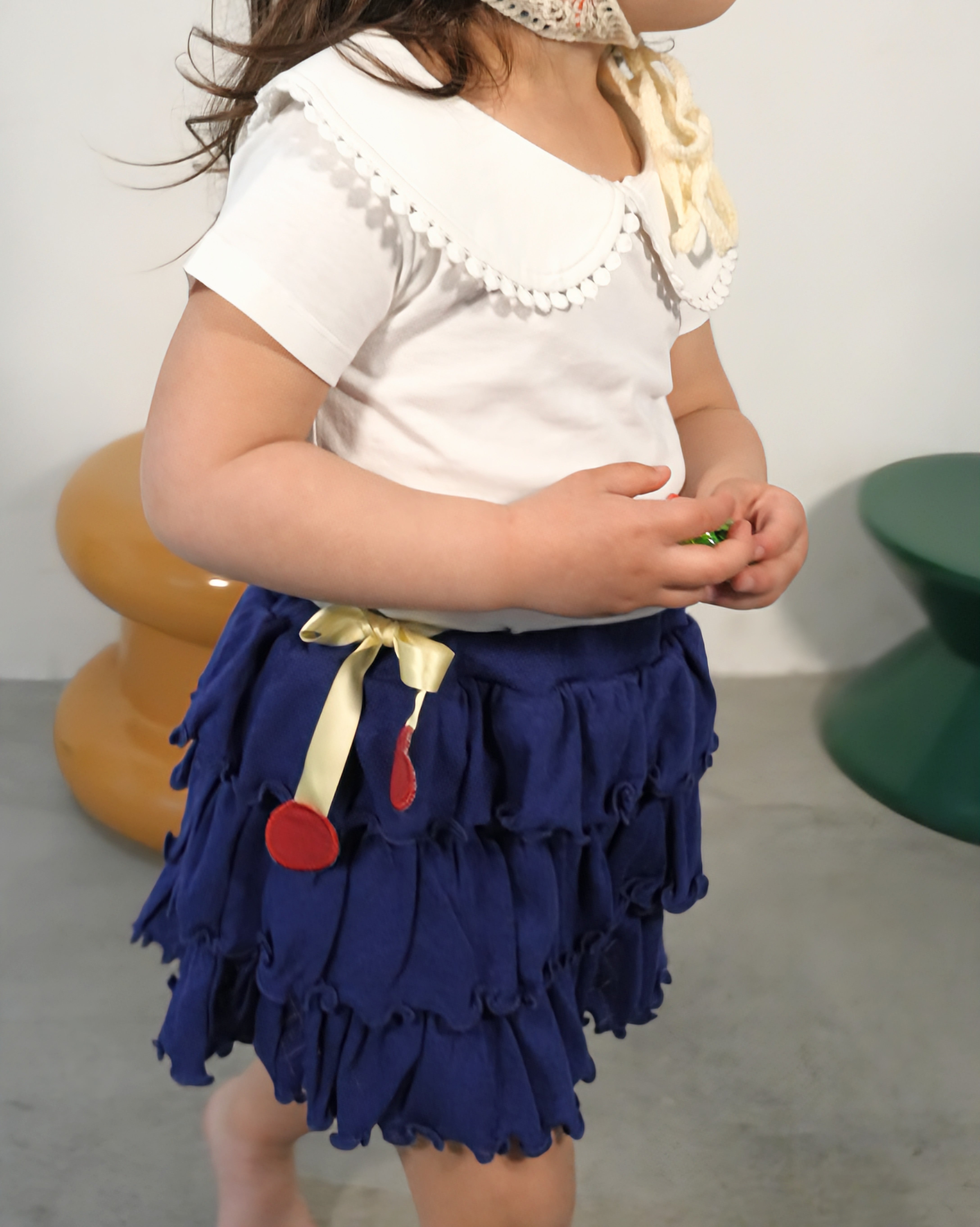 Cherry Motif Eyelet Rib 2Way Top【110242】 (Navy)