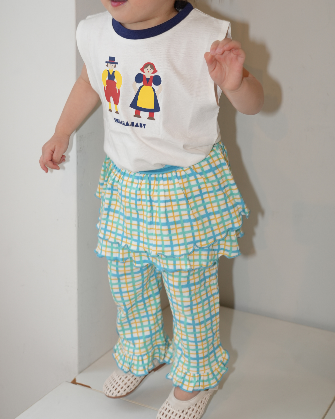 Hand Drawn Check Gathered Skirt【110234】 (Blue)