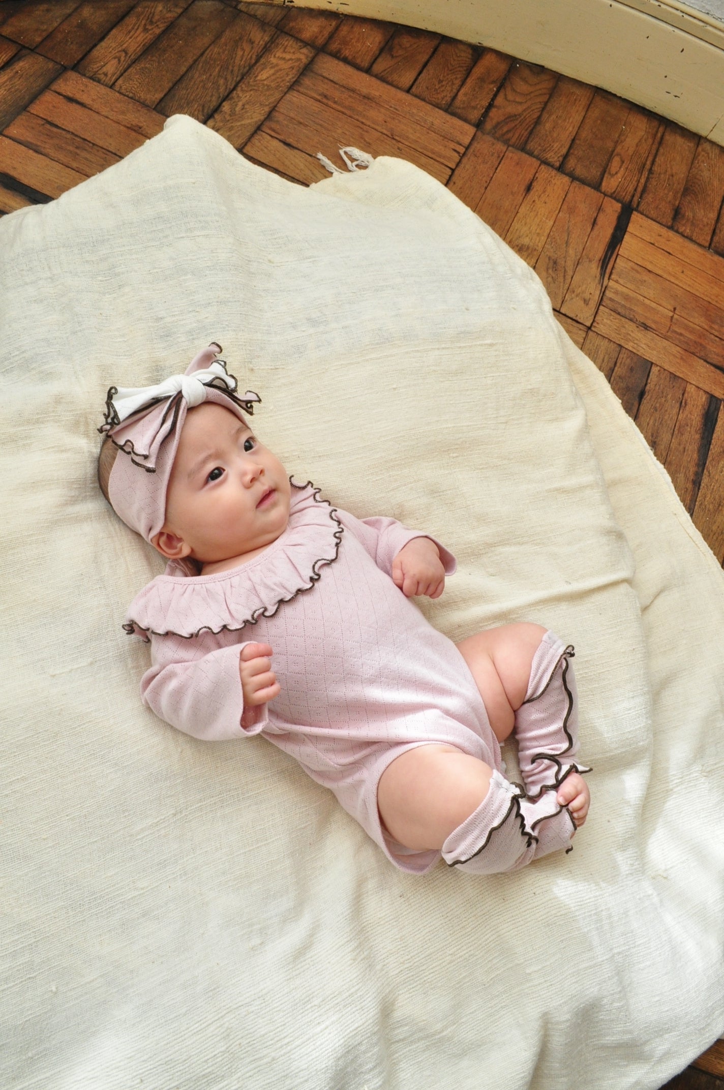 Frill Colour Eyelet Fraise Rompers【110053】（pink）