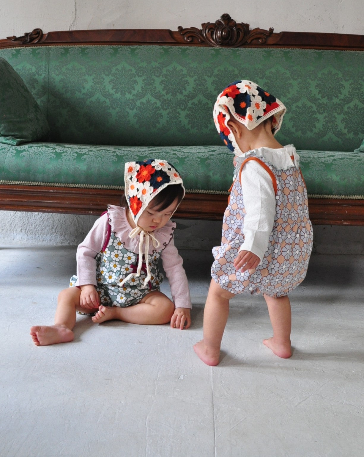 Retro Daisy Pattern Bloomer Salopette【110118】（GREEN）