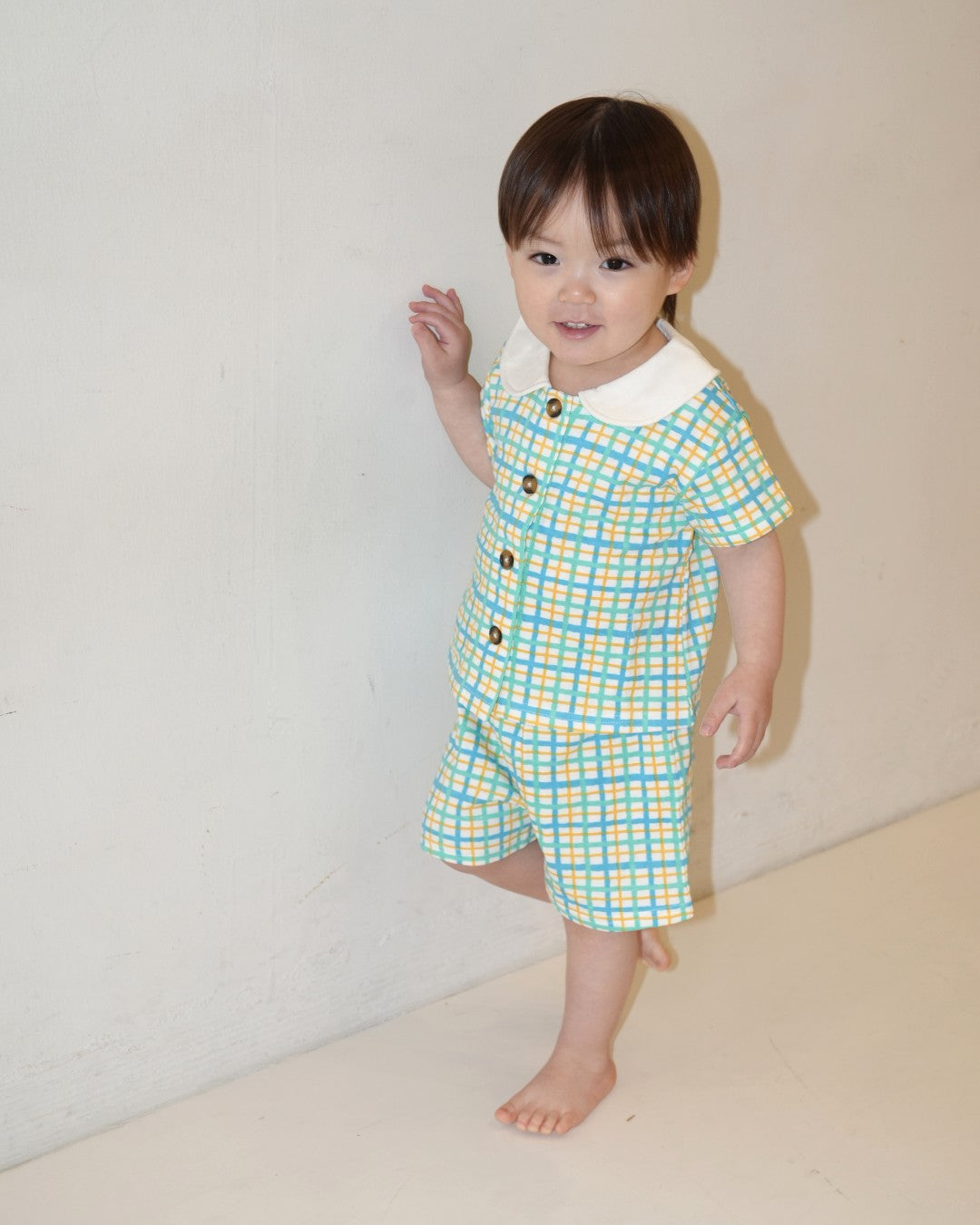 Hand Drawn Check Peter Pan Collar Set up【110231】 (Blue)