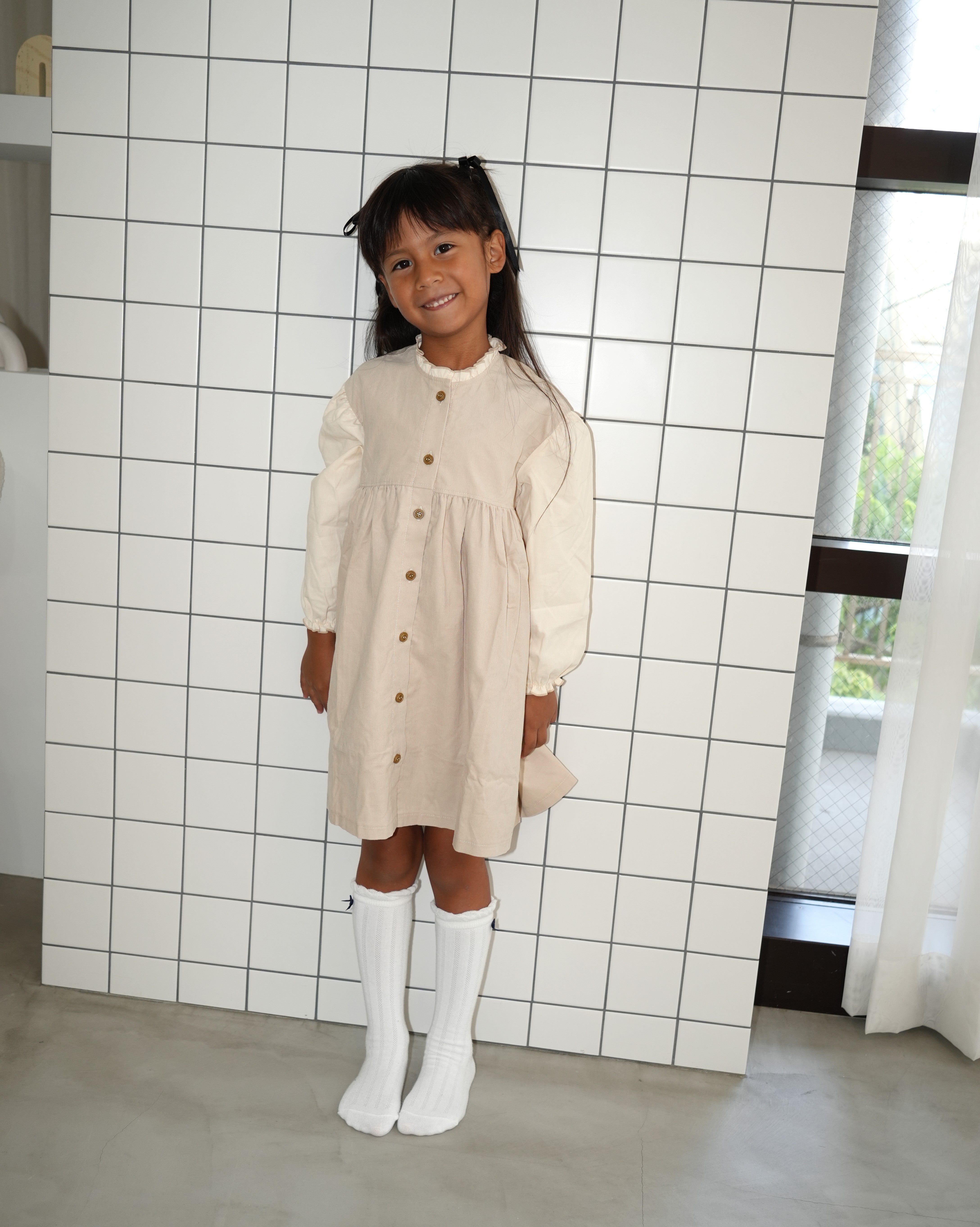 Antique Embroidered Corduroy Shirt Dress【110408】