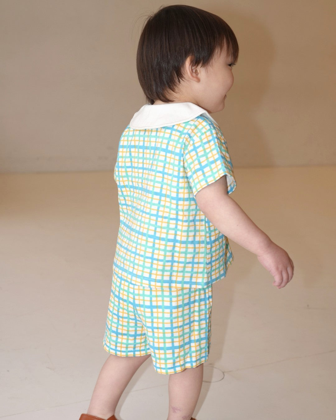 Hand Drawn Check Peter Pan Collar Set up【110231】 (Blue)