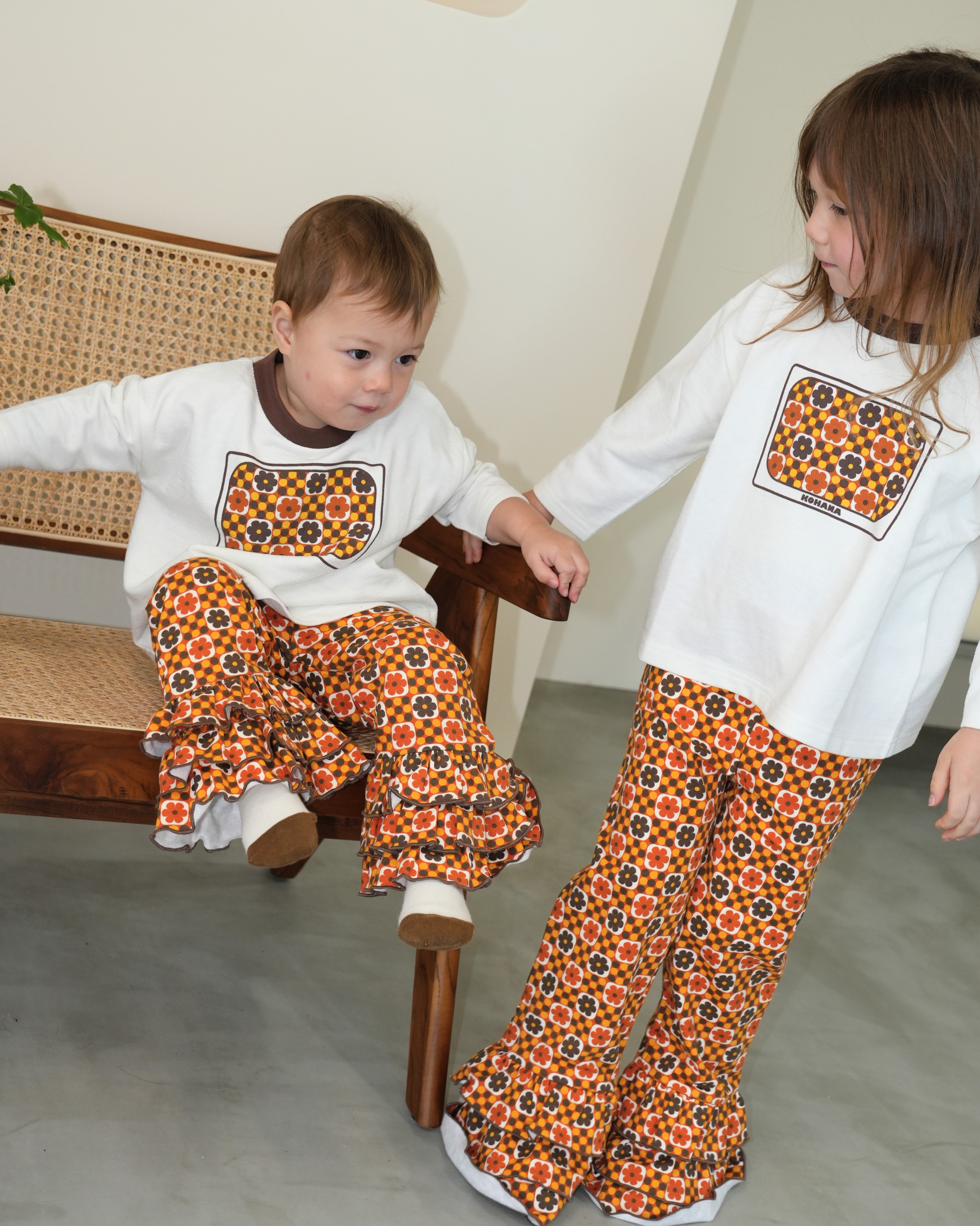 Retro Dot Flower Frill Flare Pants【110300】