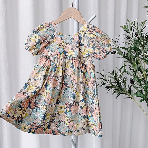 Back cross floral pattern dress [SS236]