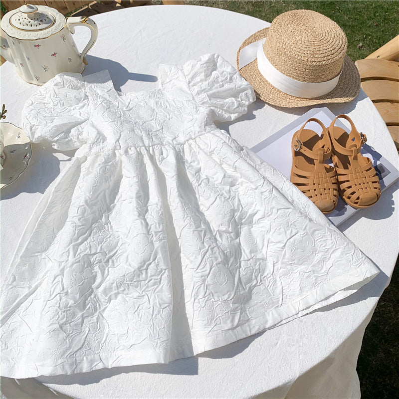 Puff sleeve white dress [K036]