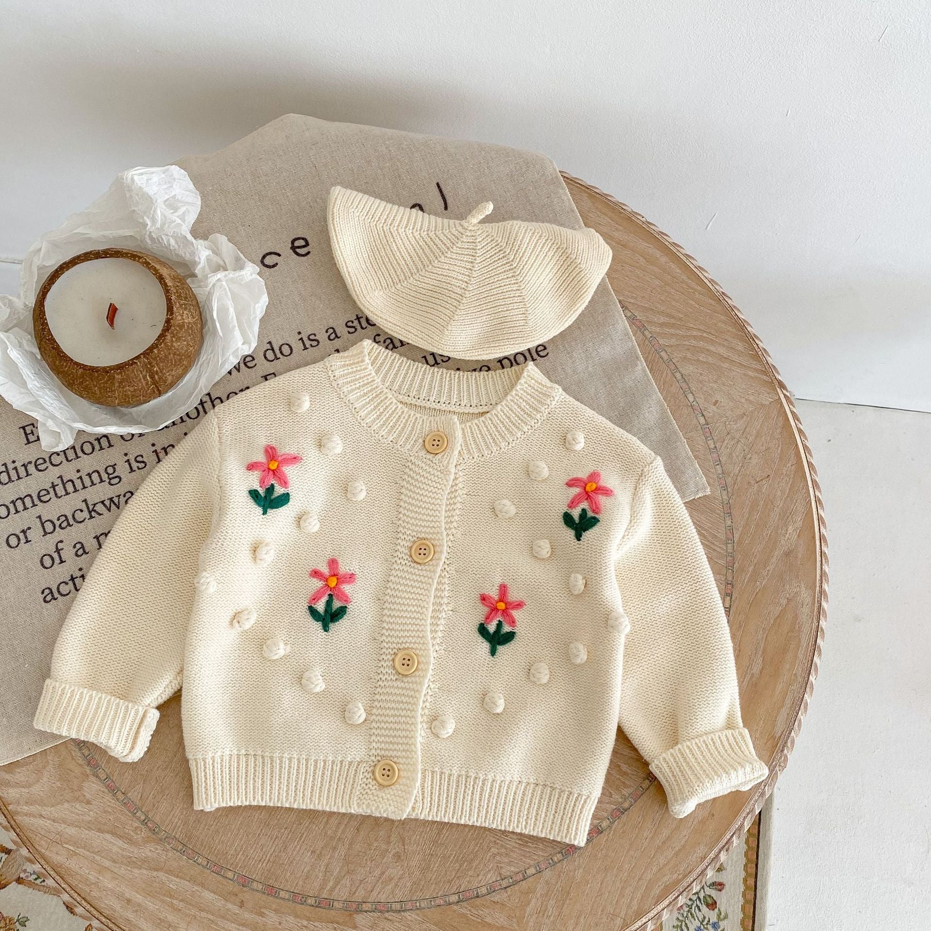 Bonbon flower embroidery cardigan [N2990]