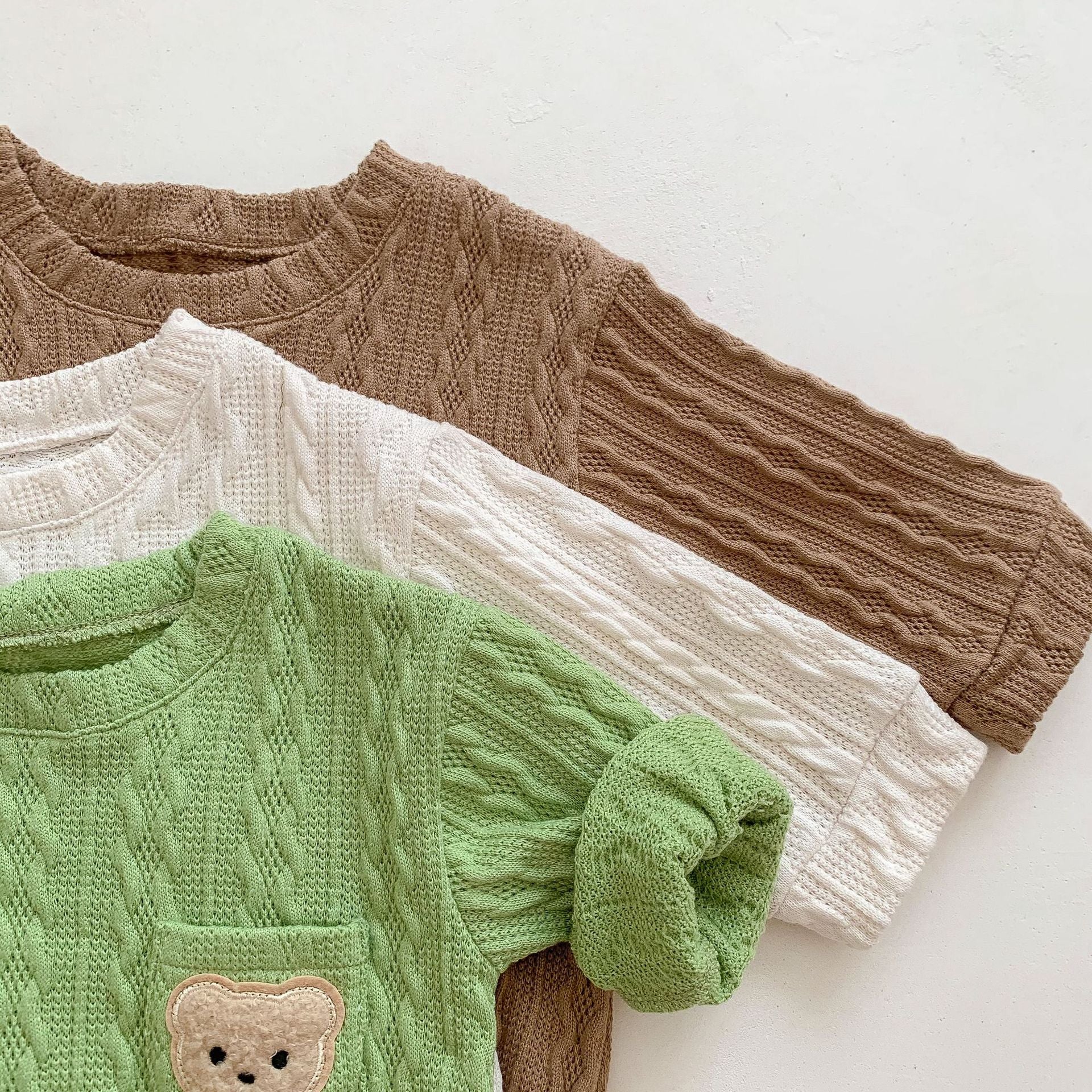 Bear color design knit romper [N2659]