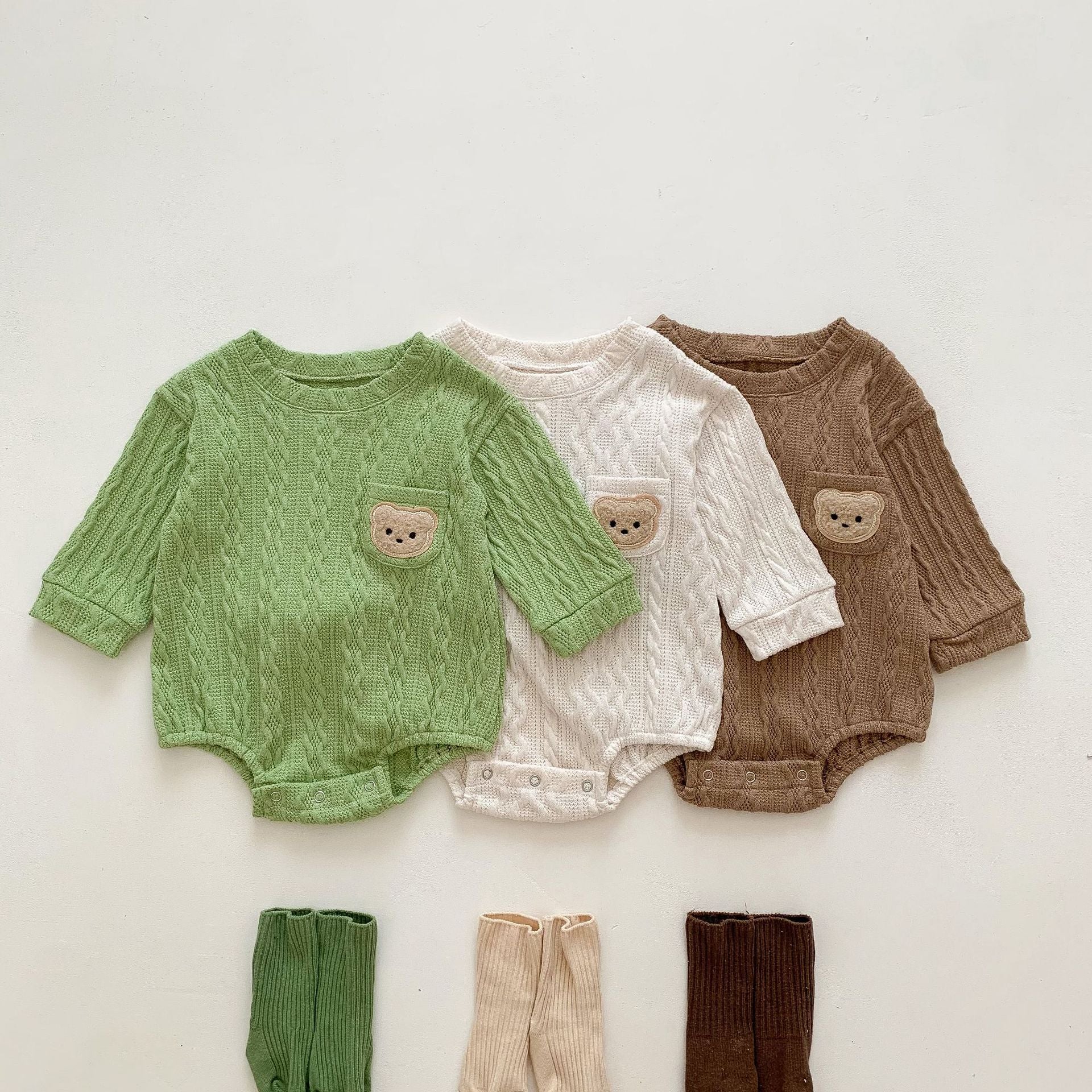 Bear color design knit romper [N2659]