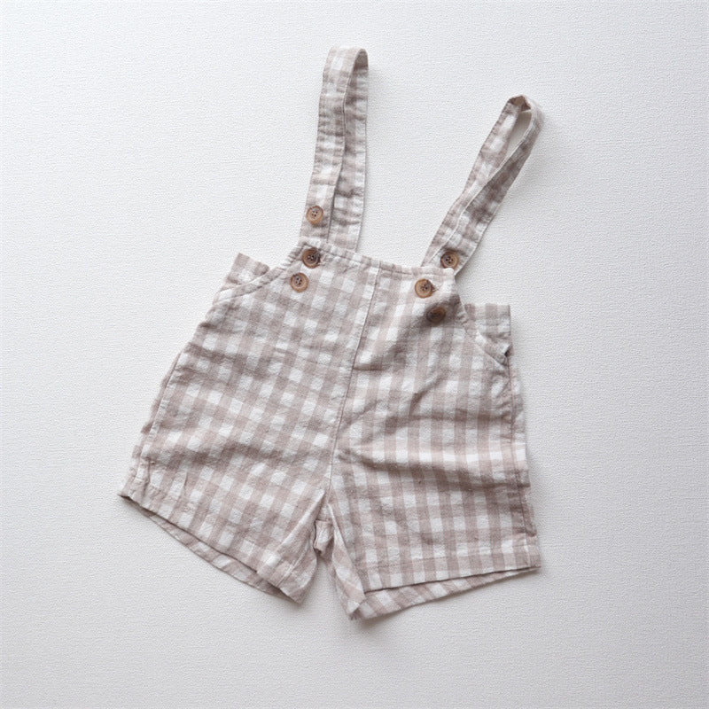 Gingham check overalls [N2423]