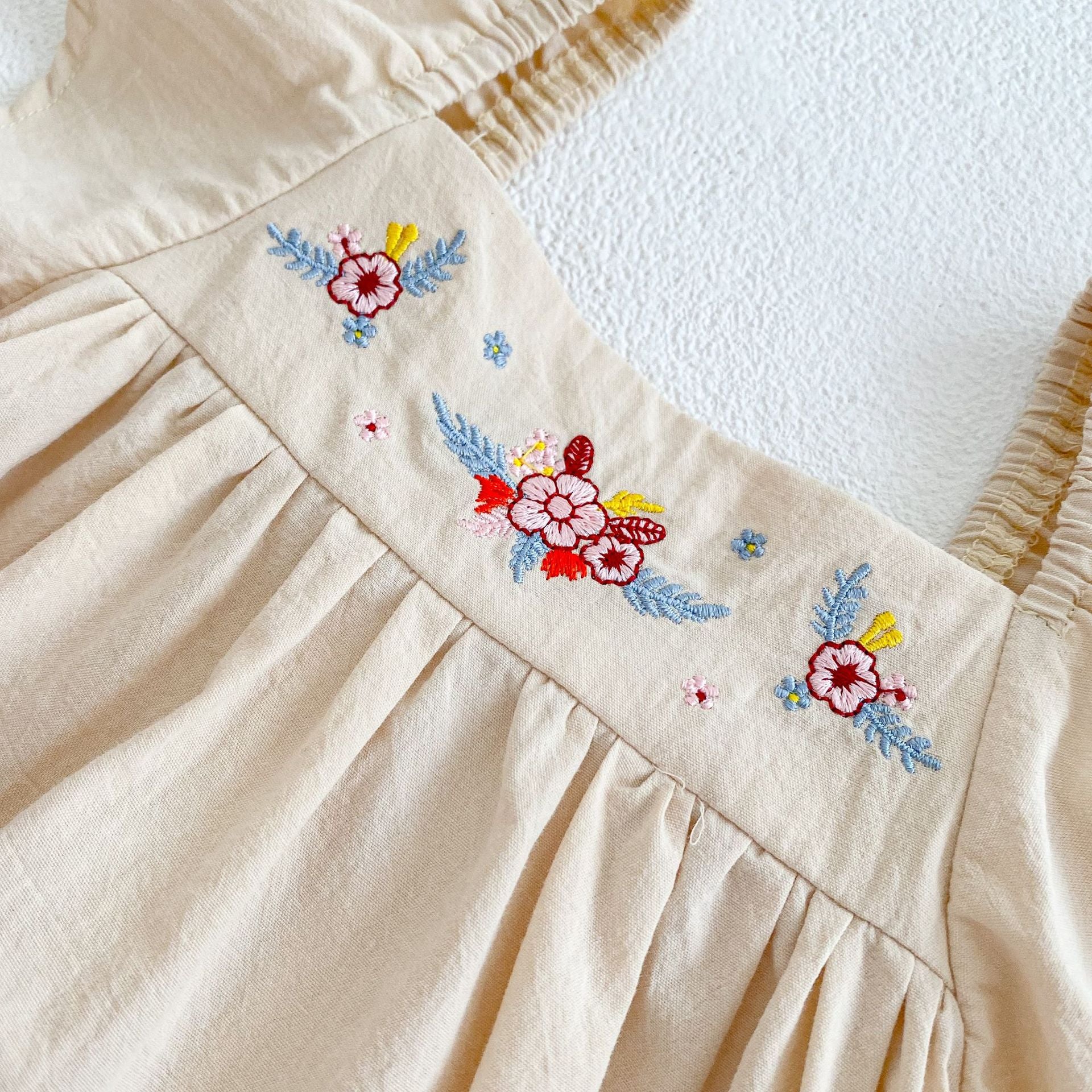 Over shoulder embroidery romper/dress [N2560]