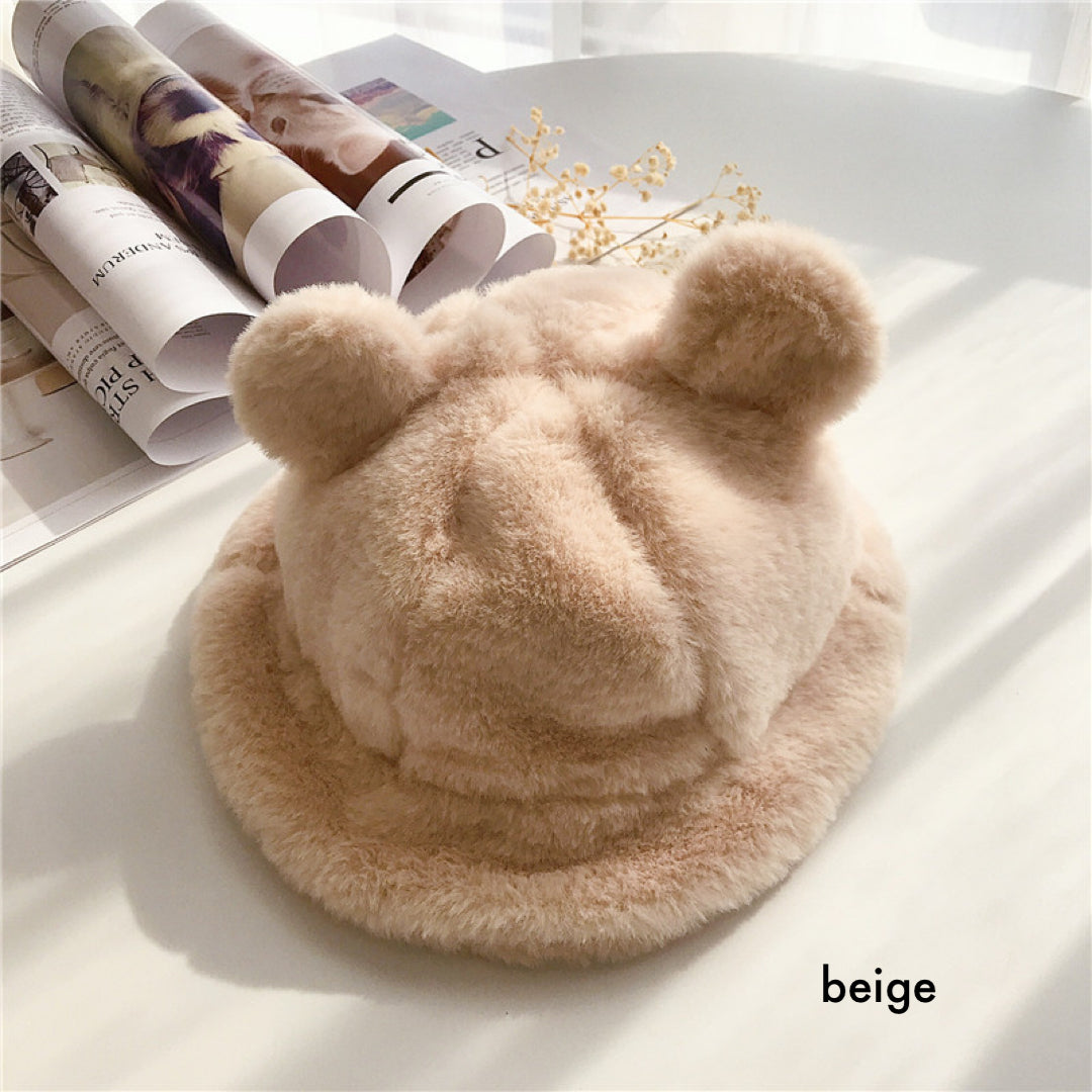 Fluffy bear ear bucket hat [N2330]