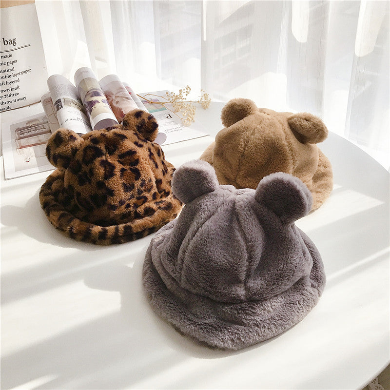 Fluffy bear ear bucket hat [N2330]