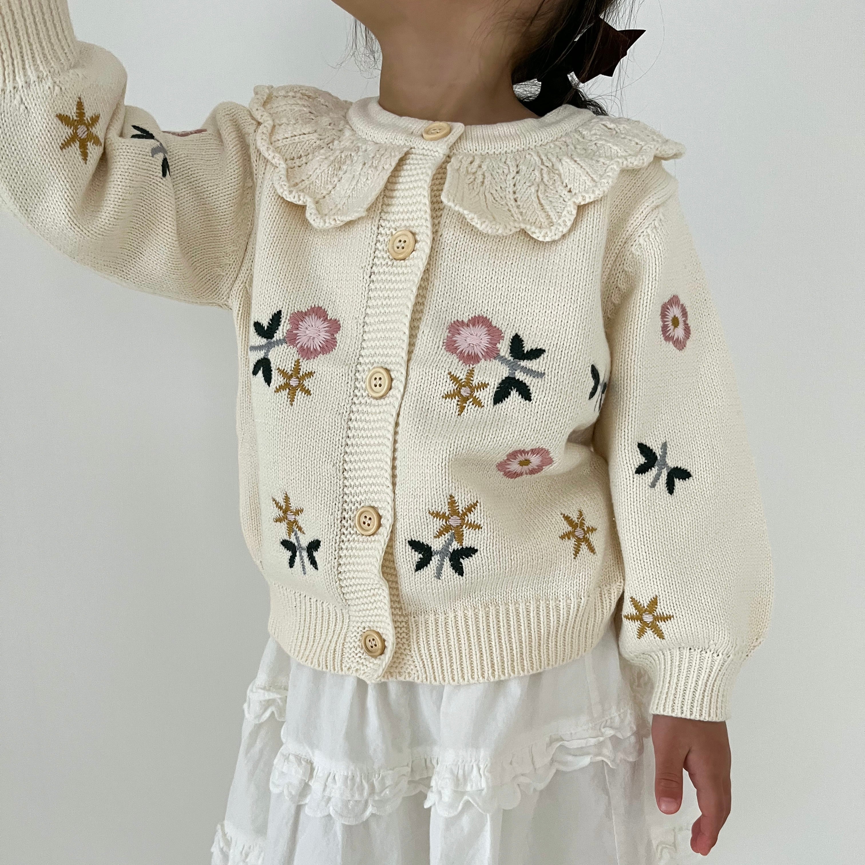Design color floral embroidery cardigan [N2991]